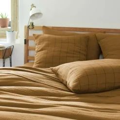 Housse De Couette|EMINZA Housse de couette gaze de coton (260 x 240 cm) Gaïa Match Camel