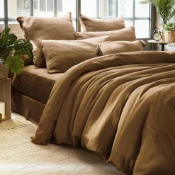 Housse De Couette|EMINZA Housse de couette gaze de coton (280 x 240 cm) Gaïa Camel