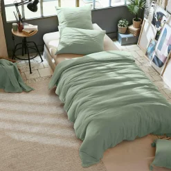 Housse De Couette|EMINZA Housse de couette gaze de coton (140 x 200 cm) Gaïa Vert Eucalyptus