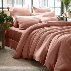 Housse De Couette|EMINZA Housse de couette gaze de coton (280 x 240 cm) Gaïa Rose Pêche