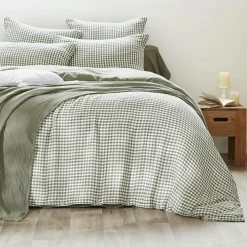 Housse De Couette|EMINZA Housse de couette gaze de coton (240 x 220 cm) Gaïa vichy Vert romarin