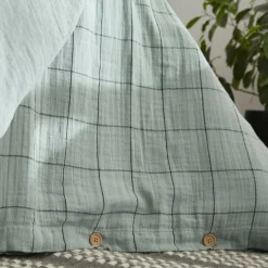 Housse De Couette|EMINZA Housse de couette gaze de coton (200 x 200 cm) Gaïa Match Vert Eucalyptus