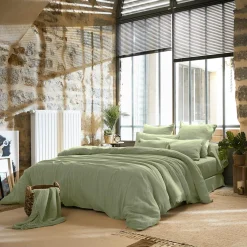 Housse De Couette|EMINZA Housse de couette gaze de coton (280 x 240 cm) Gaïa Vert tilleul