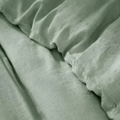 Housse De Couette|EMINZA Housse de couette lin lavé (240 x 220 cm) Louise Vert Eucalyptus