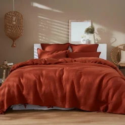 Housse De Couette|EMINZA Housse de couette lin lavé (260 x 240 cm) Louise Terracotta