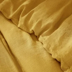 Housse De Couette|EMINZA Housse de couette lin lavé (240 x 220 cm) Louise Jaune moutarde