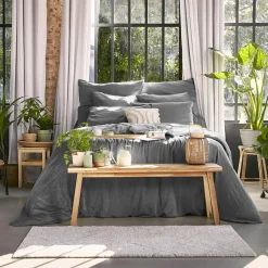 Parure De Lit|Housse De Couette|EMINZA Housse de couette lyocell Tencel™ lavé (240 x 220 cm) Olivia granit Gris