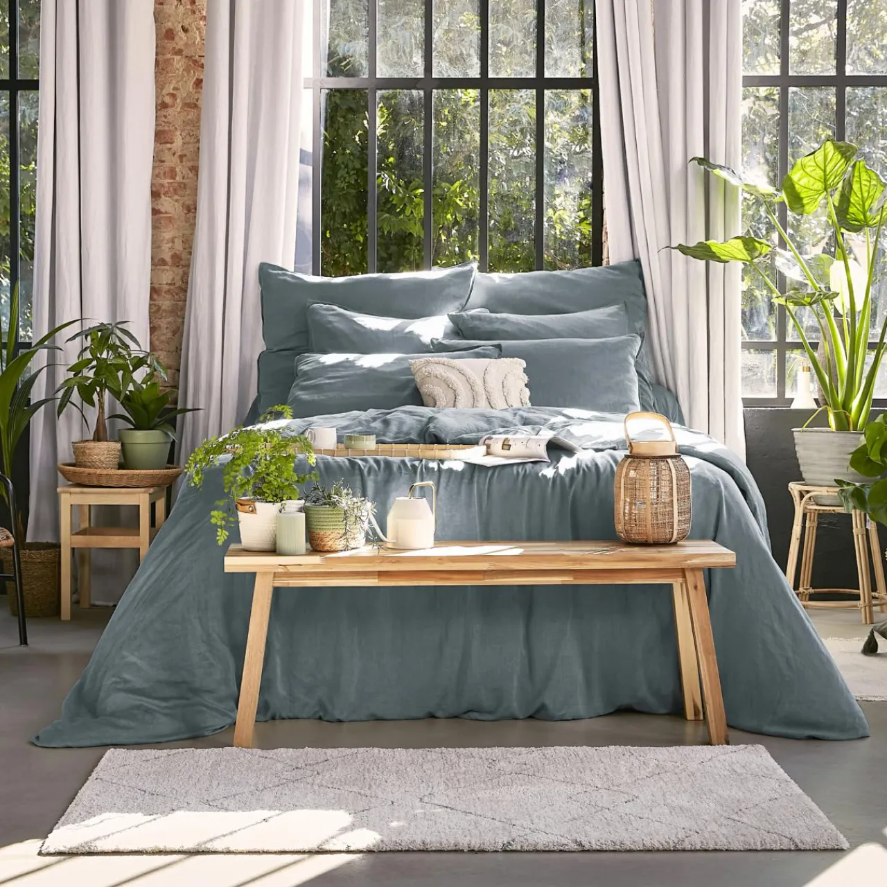 Parure De Lit|Housse De Couette|EMINZA Housse de couette lyocell Tencel™ lavé (240 x 220 cm) Olivia stone Bleu