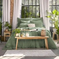 Parure De Lit|Housse De Couette|EMINZA Housse de couette lyocell Tencel™ lavé (260 x 240 cm) Olivia Vert romarin