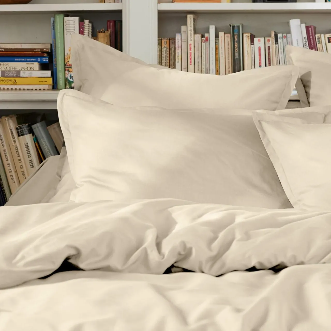 Housse De Couette|EMINZA Housse de couette percale de coton (280 x 240 cm) Cali Beige