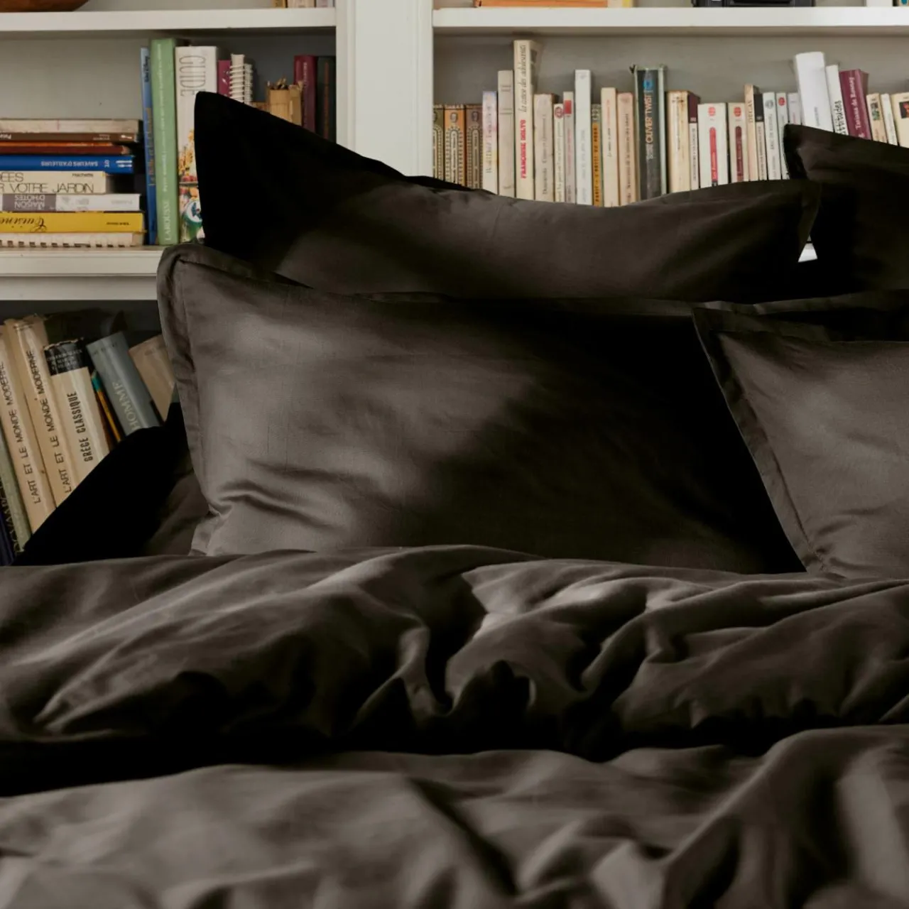 Housse De Couette|EMINZA Housse de couette percale de coton (240 x 220 cm) Cali e Noir