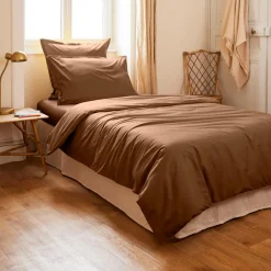 Housse De Couette|EMINZA Housse de couette percale de coton (140 x 200 cm) Cali Marron Chocolat