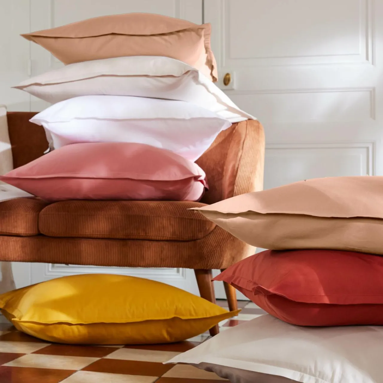 Housse De Couette|EMINZA Housse de couette percale de coton (240 x 220 cm) Cali Rose Pêche