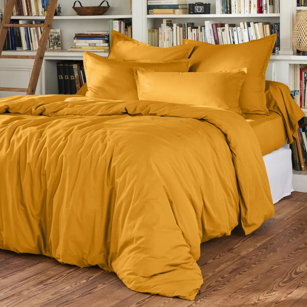 Housse De Couette|EMINZA Housse de couette percale de coton (240 x 220 cm) Cali Jaune moutarde