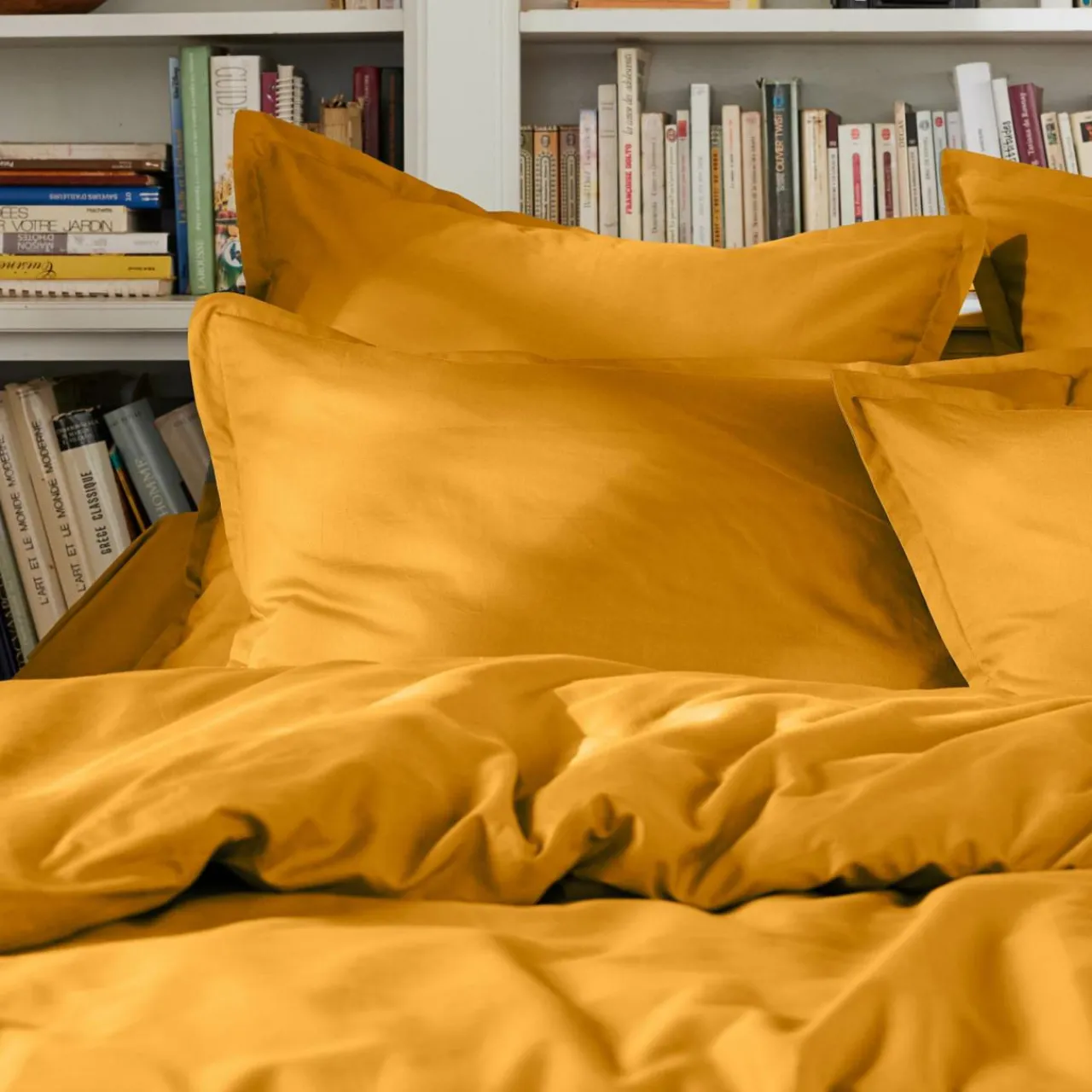 Housse De Couette|EMINZA Housse de couette percale de coton (240 x 220 cm) Cali Jaune moutarde