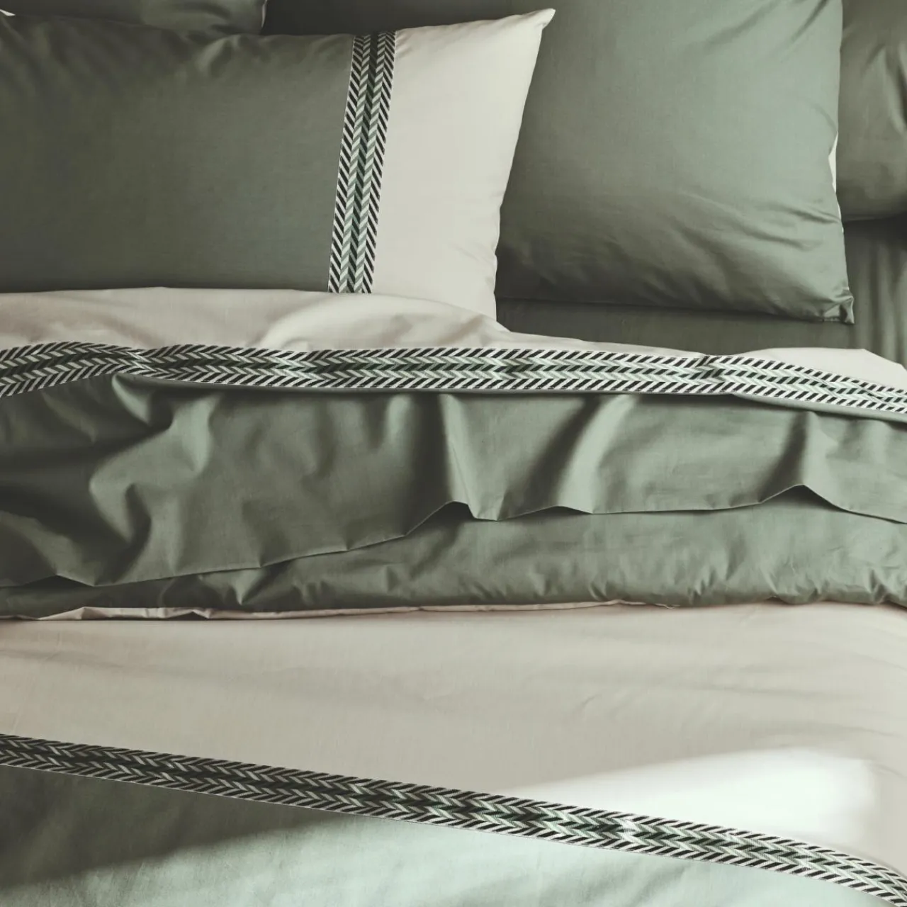 Housse De Couette|TRADILINGE Housse de couette percale de coton (280 x 240 cm) Noa Vert kaki