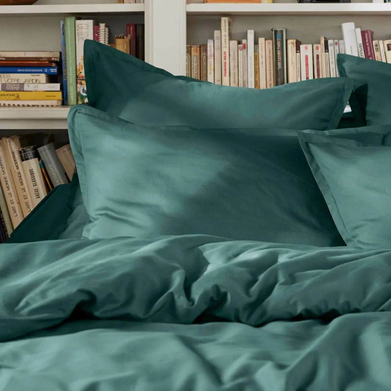 Housse De Couette|EMINZA Housse de couette percale de coton (140 x 200 cm) Cali Bleu canard