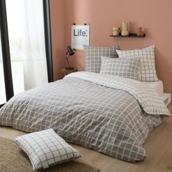 Housse De Couette|TRADILINGE Housse de couette percale de coton (200 x 200 cm) Max e Gris
