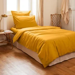 Housse De Couette|EMINZA Housse de couette percale de coton (140 x 200 cm) Cali Jaune moutarde