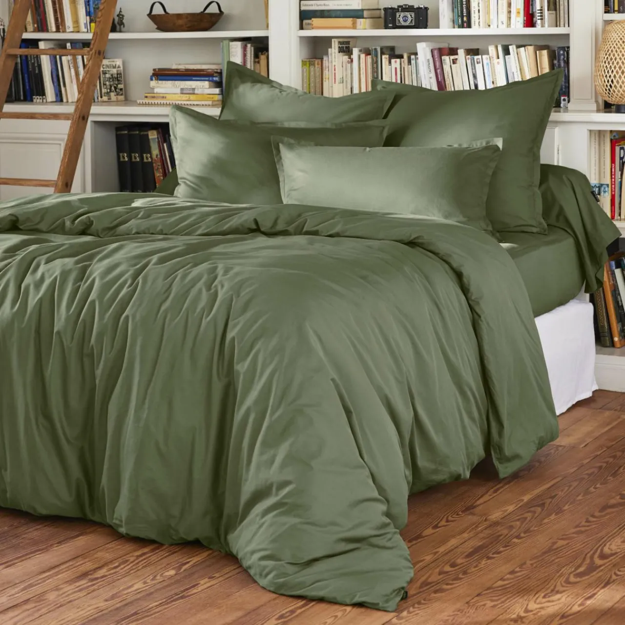 Housse De Couette|EMINZA Housse de couette percale de coton (240 x 220 cm) Cali Vert romarin