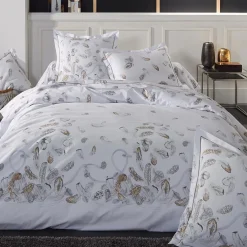 Housse De Couette|TRADILINGE Housse de couette percale de coton (240 x 220 cm) Plumes e Gris
