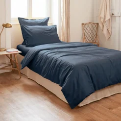 Housse De Couette|EMINZA Housse de couette percale de coton (140 x 200 cm) Cali Bleu marine
