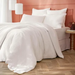 Housse De Couette|EMINZA Housse de couette quadruple gaze de coton (200 x 200 cm) Victoria x Gaïa chantilly Blanc