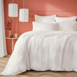 Housse De Couette|EMINZA Housse de couette quadruple gaze de coton (200 x 200 cm) Victoria x Gaïa chantilly Blanc