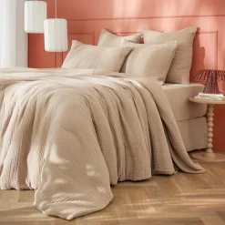 Housse De Couette|EMINZA Housse de couette quadruple gaze de coton (200 x 200 cm) Victoria x Gaïa Ficelle