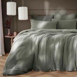 Housse De Couette|EMINZA Housse de couette quadruple gaze de coton (280 x 240 cm) Victoria x Gaïa Vert romarin