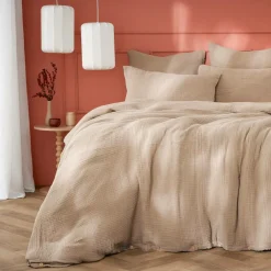 Housse De Couette|EMINZA Housse de couette quadruple gaze de coton (280 x 240 cm) Victoria x Gaïa Ficelle