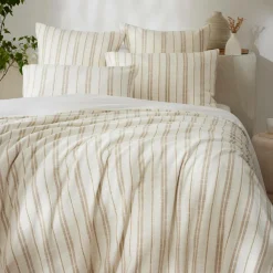 Housse De Couette|EMINZA Housse de couette réversible coton texturé et percale (240 x 220 cm) Alice Ficelle