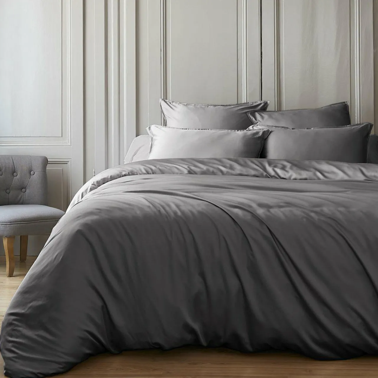 Housse De Couette|EMINZA Housse de couette satin de bambou (240 x 220 cm) Sienna granit Gris