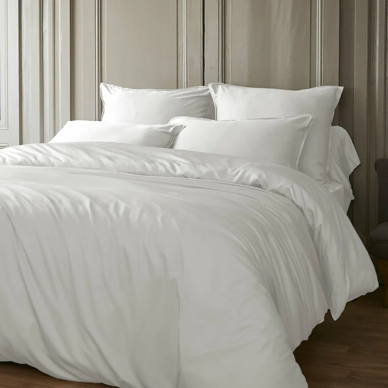Housse De Couette|EMINZA Housse de couette satin de bambou (200 x 200 cm) Sienna chantilly Blanc
