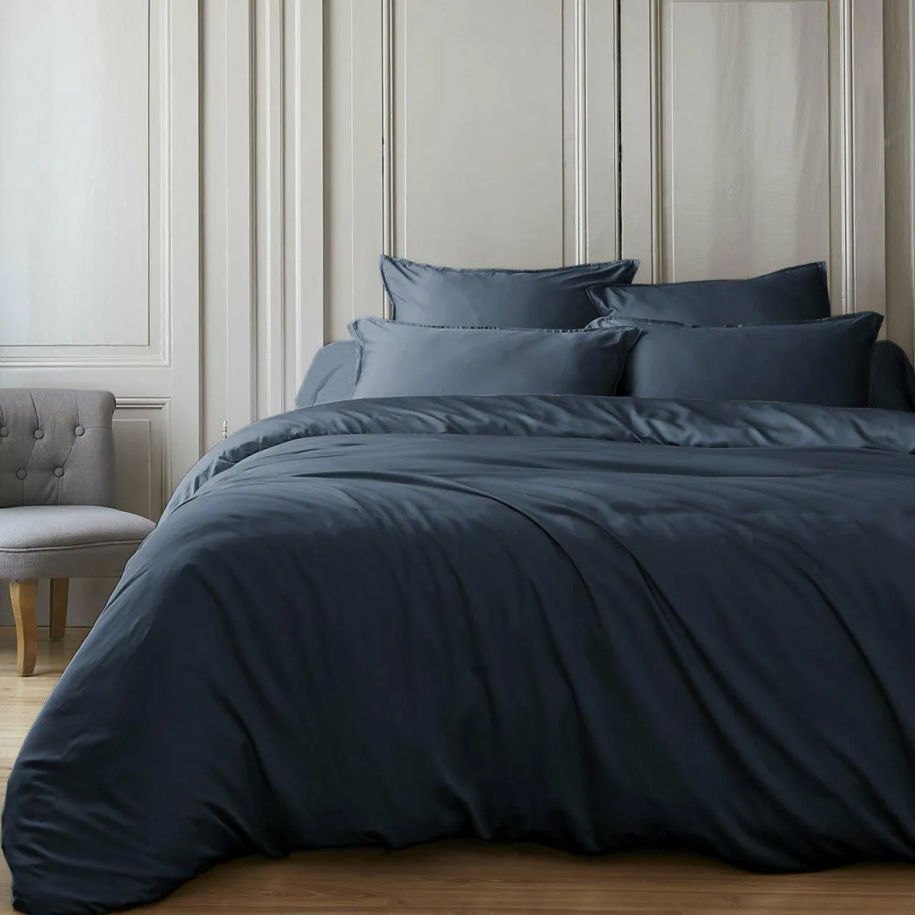 Housse De Couette|EMINZA Housse de couette satin de bambou (140 x 200 cm) Sienna Bleu nuit