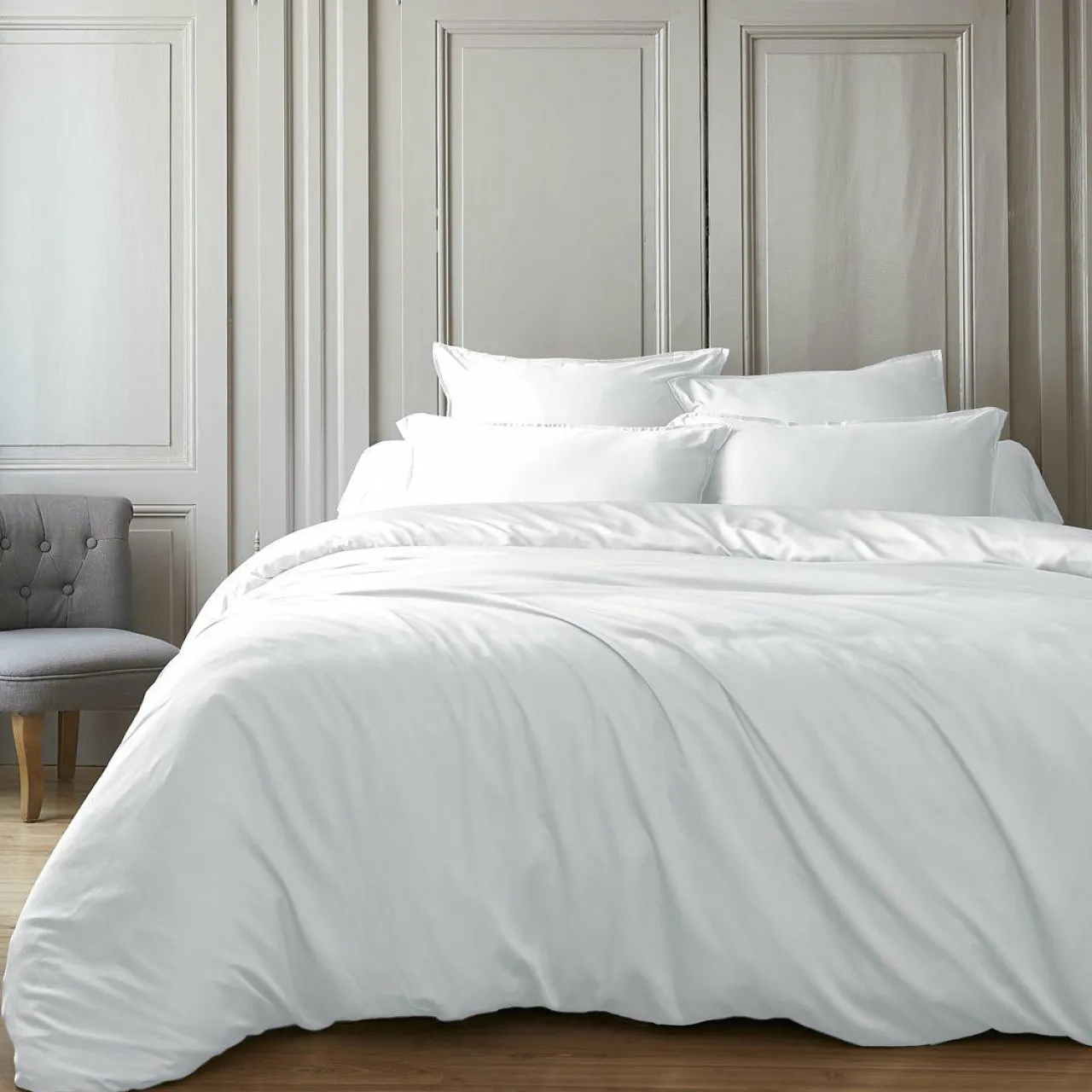 Housse De Couette|EMINZA Housse de couette satin de bambou (140 x 200 cm) Sienna chantilly Blanc
