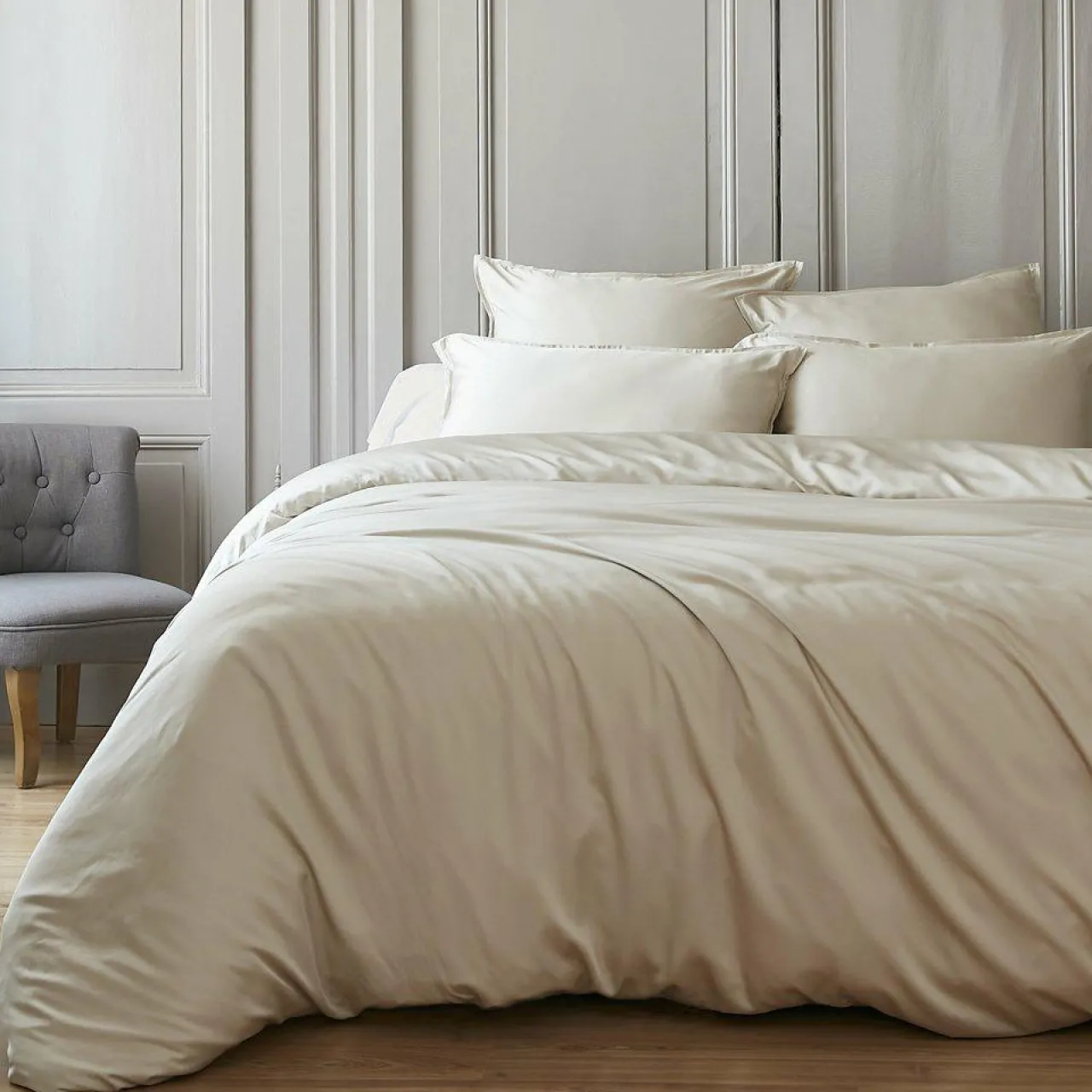 Housse De Couette|EMINZA Housse de couette satin de bambou (280 x 240 cm) Sienna Beige