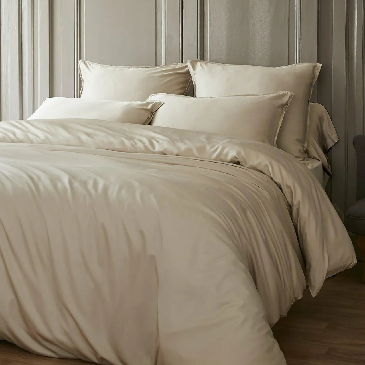 Housse De Couette|EMINZA Housse de couette satin de bambou (280 x 240 cm) Sienna Beige