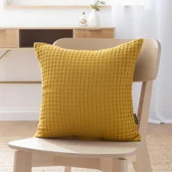 Coussin Et Housse|EMINZA Housse de coussin carrée coton nid d'abeille (40 x 40 cm) Maya Jaune safran