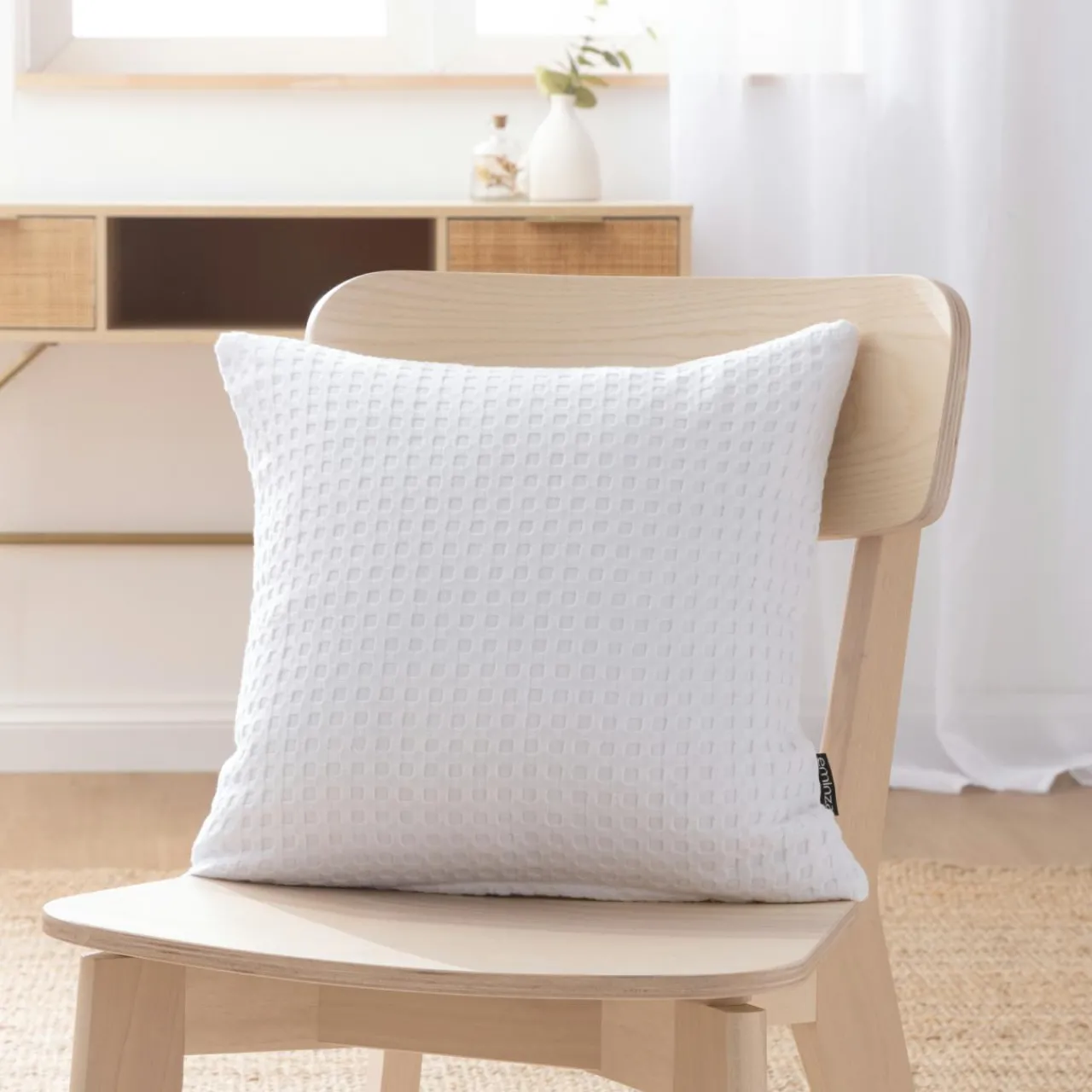 Coussin Et Housse|EMINZA Housse de coussin carrée coton nid d'abeille (40 x 40 cm) Maya he Blanc