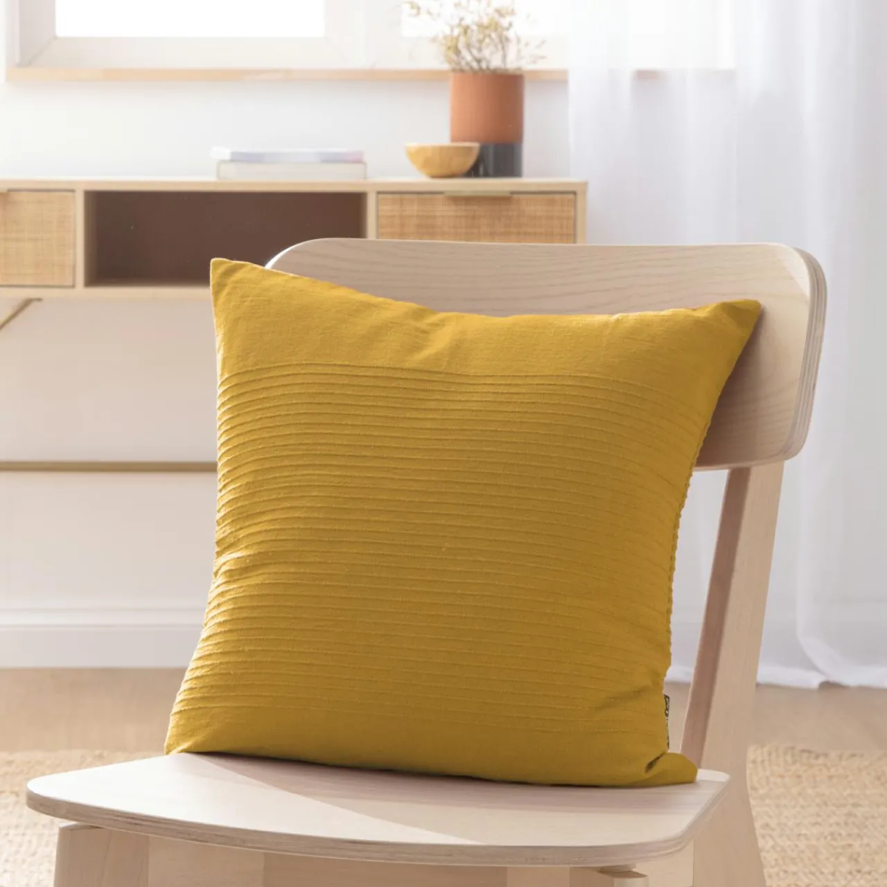 Coussin Et Housse|EMINZA Housse de coussin carrée coton tissé (40 x 40 cm) Léa Jaune safran