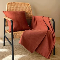 Plaid Et Jeté|Couvre-Lit Et Édredon|EMINZA Jeté de lit coton tissé (130 x 160 cm) Léa Terracotta