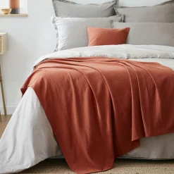 Plaid Et Jeté|Couvre-Lit Et Édredon|EMINZA Jeté de lit coton tissé (130 x 160 cm) Léa Terracotta