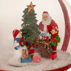 Personnage, Objet Grand Format|Déco Et Objet De Noël|JJA Lampadaire de Noël illuminé et animé (H150 cm) Boule Neige tombante Rouge