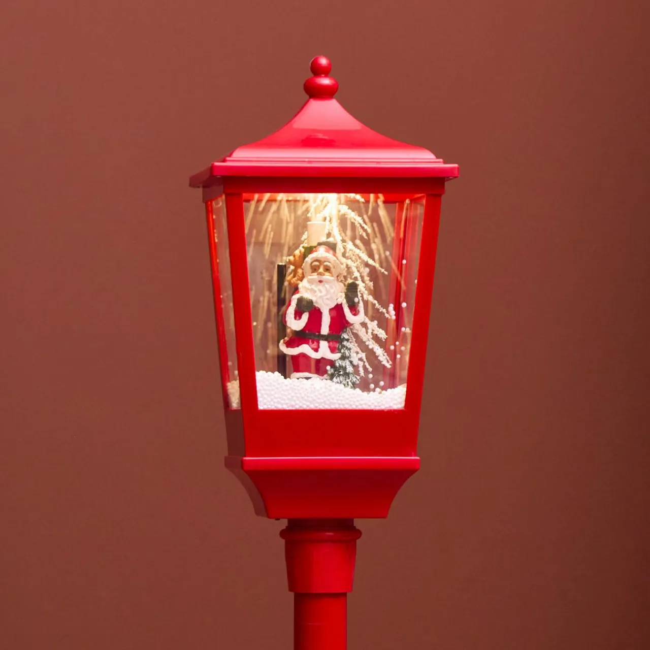 Personnage, Objet Grand Format|Déco Et Objet De Noël|KAEMINGK Lampadaire de Noël illuminé, musical et animé 10 LED (H185 cm) Neige tombante Rouge