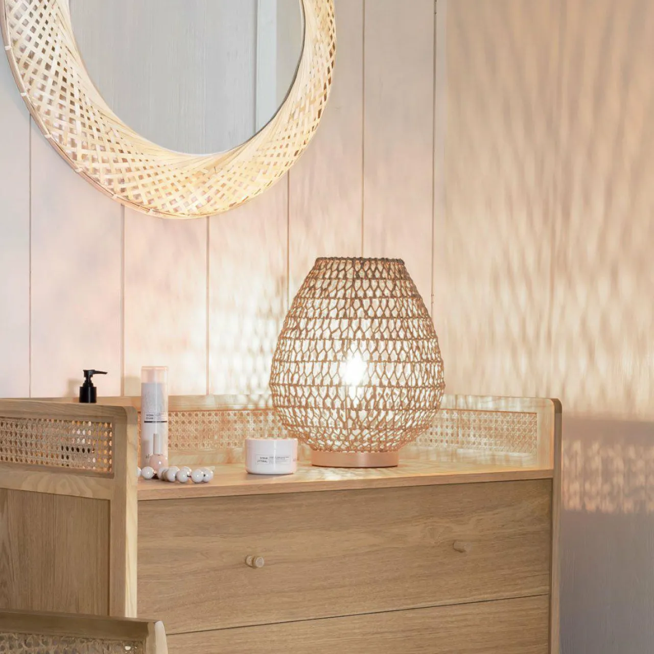 Lampe À Poser|ATMOSPHERA Lampe à poser bois et papier (H35,5 cm) Etel Naturel