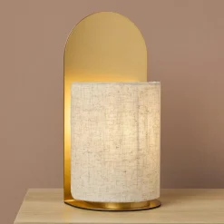 Lampe À Poser|OSTARIA Lampe à poser métal et lin (H27 cm) nella Or