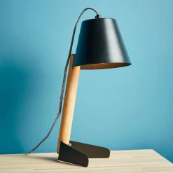 Lampe À Poser|OSTARIA Lampe à poser métal (H25 cm) Gia et bois clair Noir