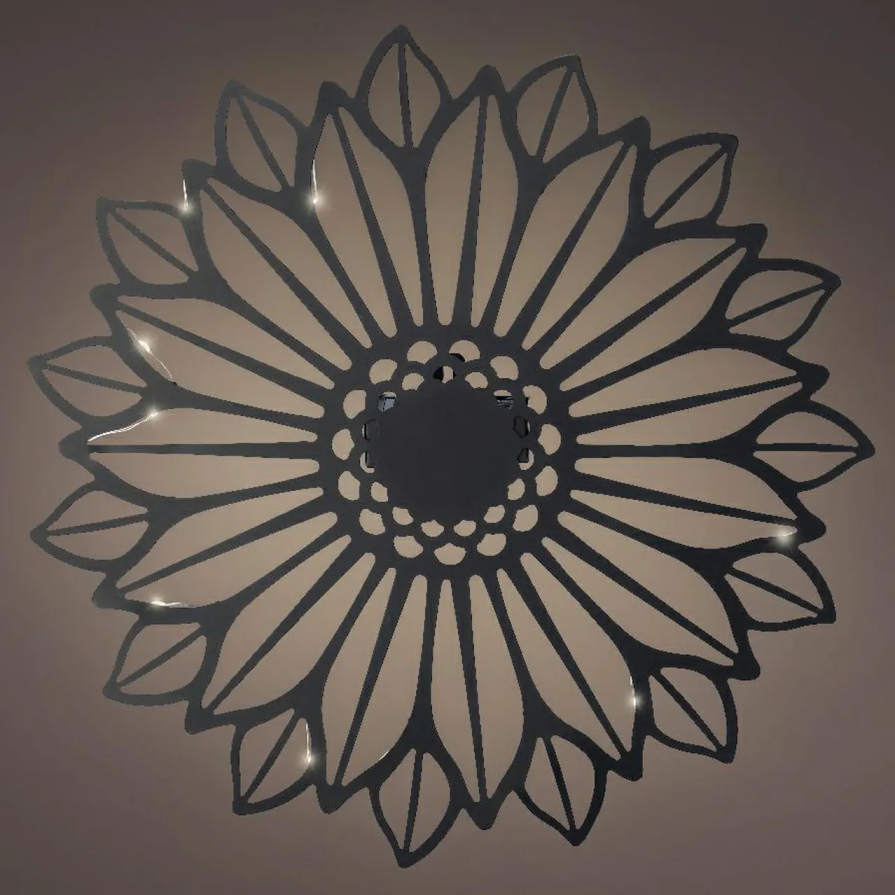 Luminaire Jardin|Eclairage Extérieur|KAEMINGK Lampe murale solaire en métal (D37 cm) Tournesol et blanc chaud Noir