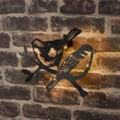 Luminaire Jardin|Eclairage Extérieur|#N/A Lampe murale solaire en métal (H23,5 cm) Duo d'oiseaux Noir